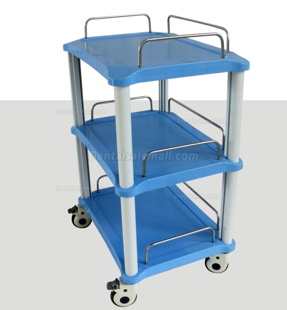 ZL® YA50 Dental Cart (3 Trays ABS Blue Rolling Trolley)